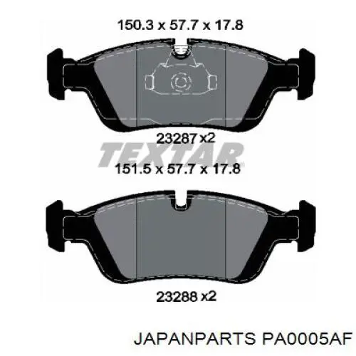 Колодки гальмівні передні, дискові PA0005AF Japan Parts