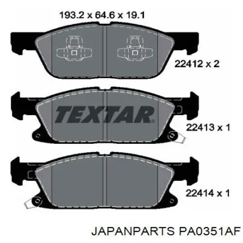 PA0351AF Japan Parts Передні гальмівні колодки