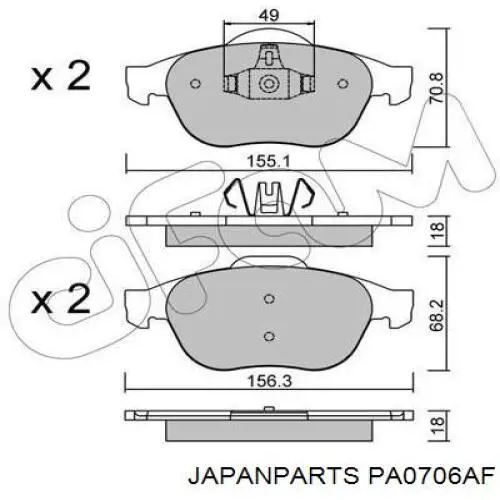 Гальмівні колодки Japan Parts PA0706AF ціна, від 20.78 USD