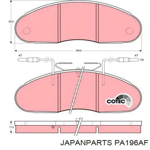 PA196AF Japan Parts колодки гальмівні передні, дискові