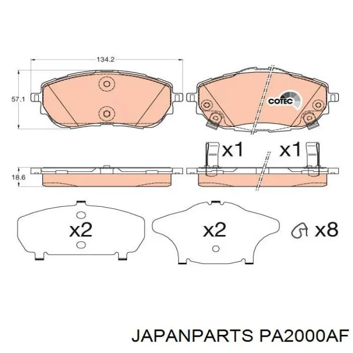 PA2000AF Japan Parts колодки гальмівні передні, дискові