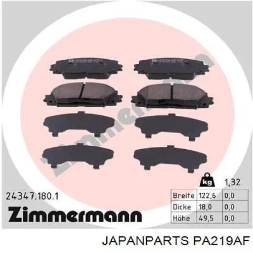 Колодки гальмівні передні, дискові PA219AF Japan Parts