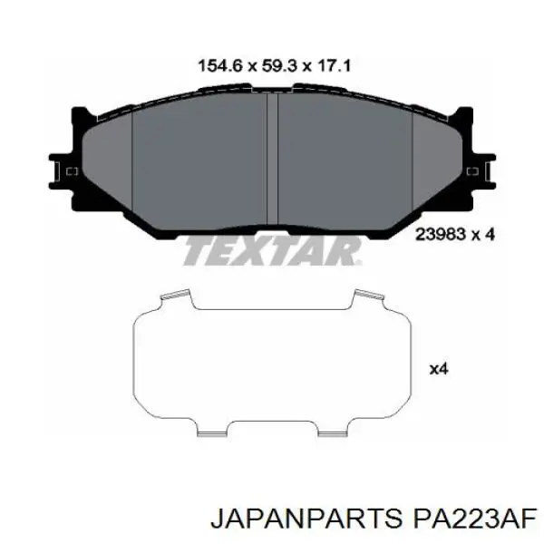 PA223AF Japan Parts колодки гальмівні передні, дискові