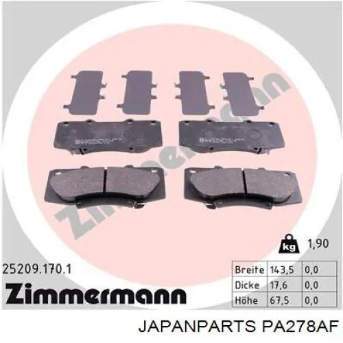 Колодки гальмівні передні, дискові PA278AF Japan Parts