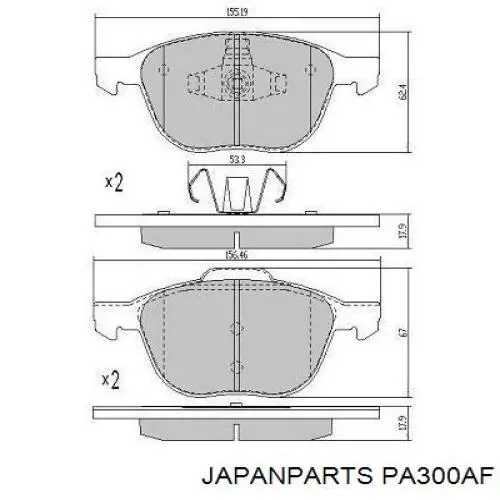 Передні тормозні колодки PA300AF Japan Parts