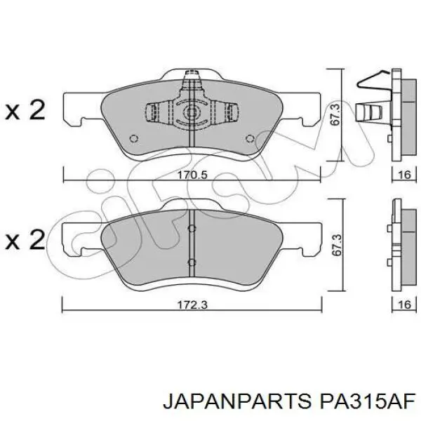 PA315AF Japan Parts колодки гальмівні передні, дискові
