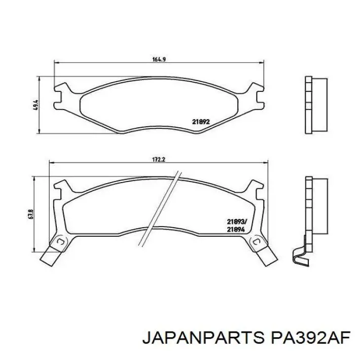 PA392AF Japan Parts колодки гальмівні передні, дискові