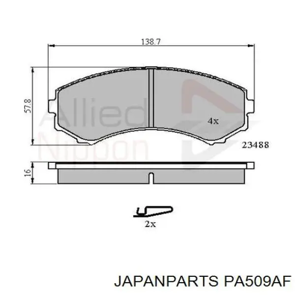 PA509AF Japan Parts Передні гальмівні колодки
