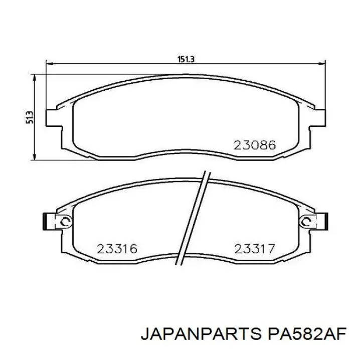 Колодки гальмівні передні, дискові PA582AF Japan Parts