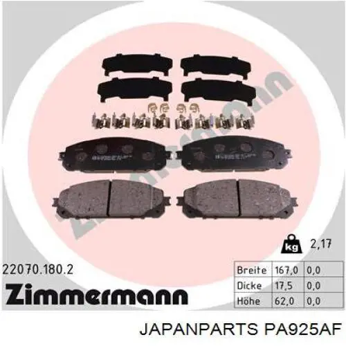 Колодки гальмівні передні, дискові PA925AF Japan Parts