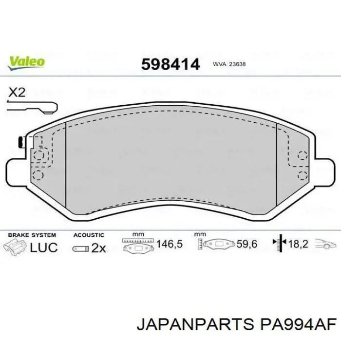 Гальмівні колодки Japan Parts PA994AF ціна, від 21.62 USD