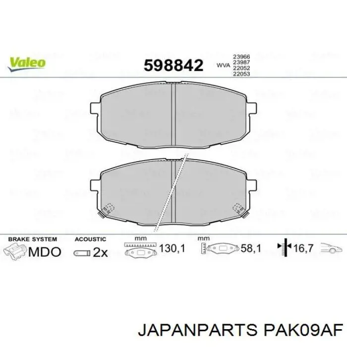 Купити PAK09AF Japan Parts Колодки гальмівні передні, дискові