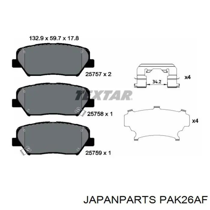 Купити PAK26AF Japan Parts Колодки гальмівні передні, дискові