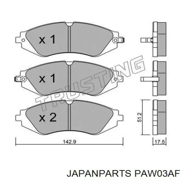 PAW03AF Japan Parts колодки гальмівні передні, дискові