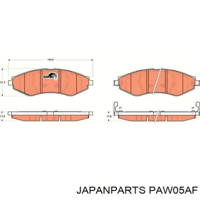 PAW05AF Japan Parts колодки гальмівні передні, дискові