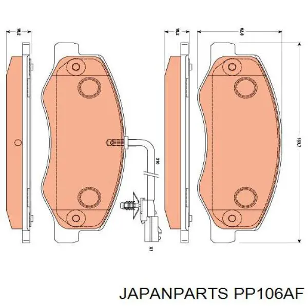 PP106AF Japan Parts колодки гальмові задні, дискові