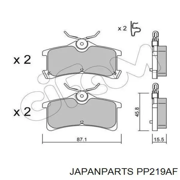 PP219AF Japan Parts колодки гальмові задні, дискові