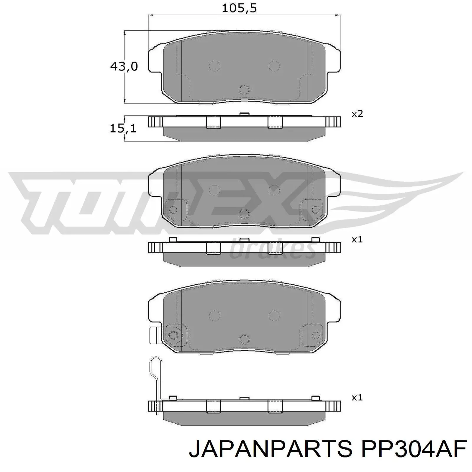 PP304AF Japan Parts колодки гальмові задні, дискові