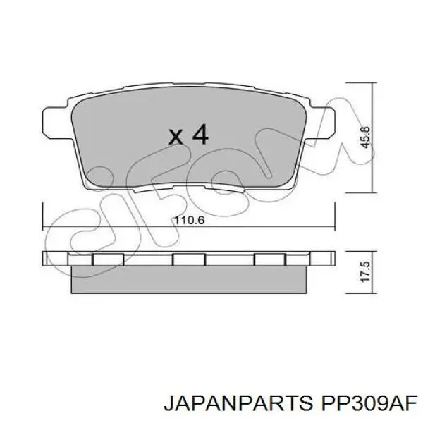 Колодки гальмові задні, дискові PP309AF Japan Parts