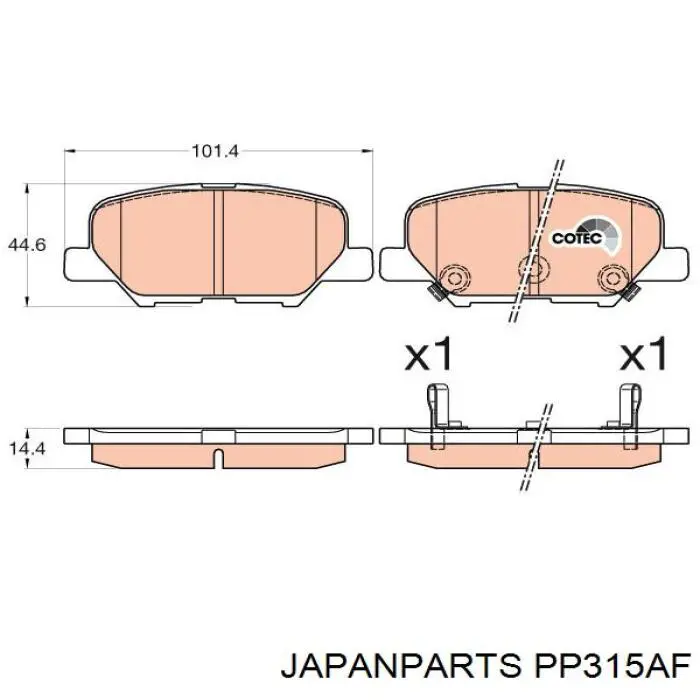 PP315AF Japan Parts Колодки гальмівні задні, дискові