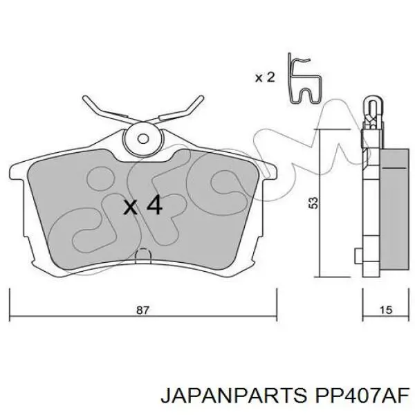 PP407AF Japan Parts Колодки гальмівні задні, дискові
