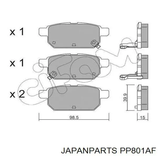 PP801AF Japan Parts колодки гальмові задні, дискові