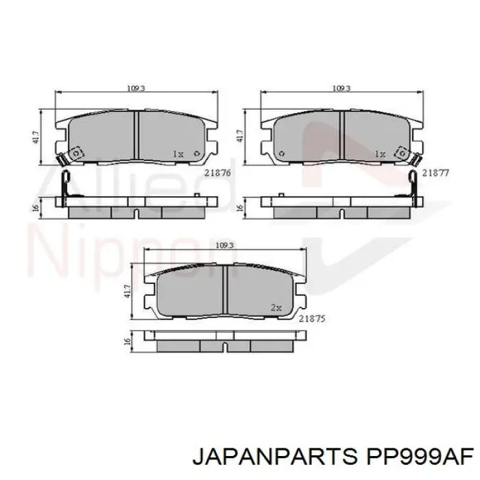 Задні гальмівні колодки PP999AF Japan Parts