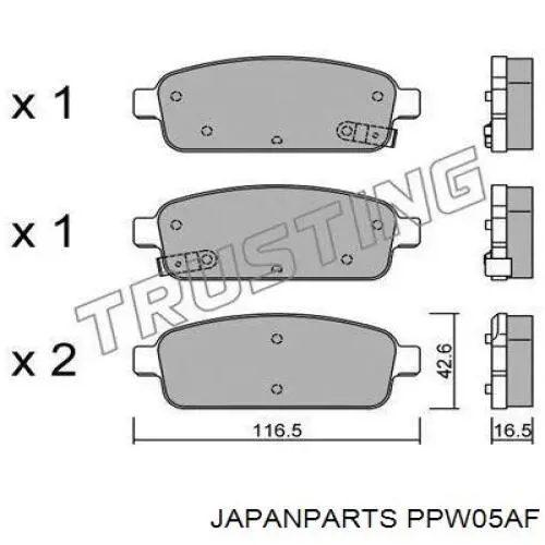 Задні гальмівні колодки PPW05AF Japan Parts