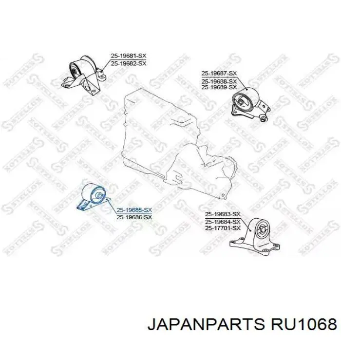 Подушка (опора) двигуна, ліва нижня RU1068 Japan Parts