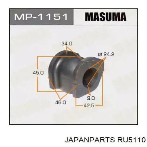 Сайлентблок заднього поздовжнього важеля, передній RU5110 Japan Parts