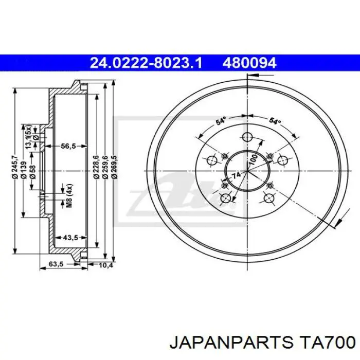 TA700 Japan Parts Барабан гальмівний задній