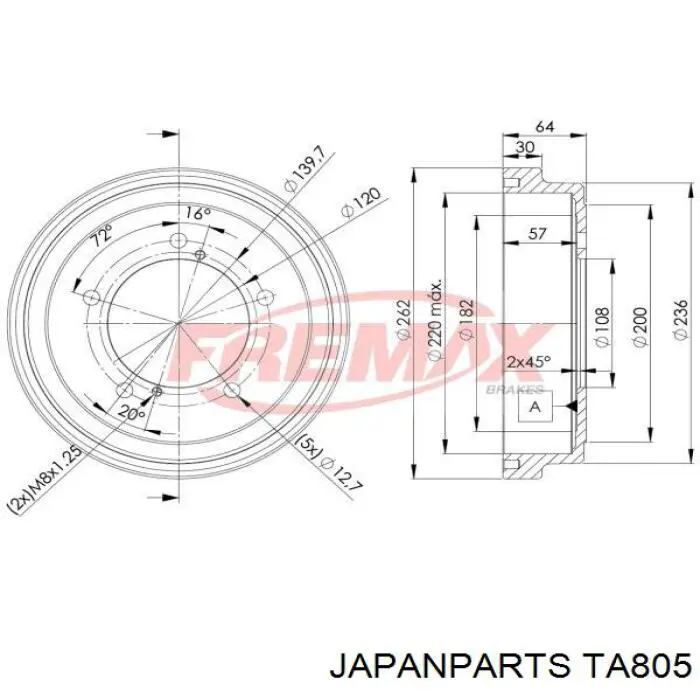 Барабан гальмівний задній TA805 Japan Parts