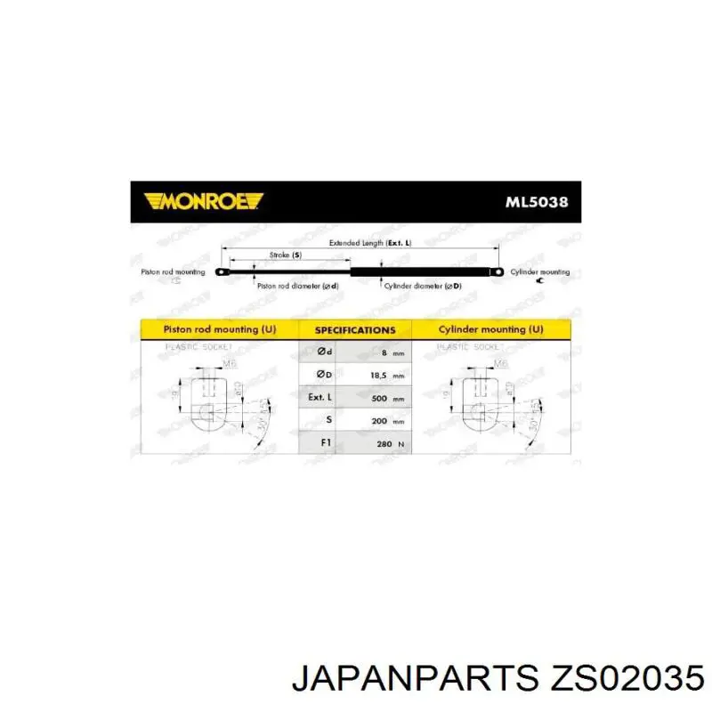 Амортизатор двері задньої Japan Parts ZS02035 ціна, від 9.18 USD
