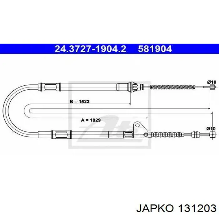 Трос ручного гальма задній, лівий Japko 131203