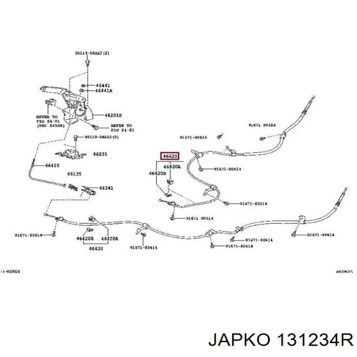 Трос ручного гальма задній, правий 131234R Japko