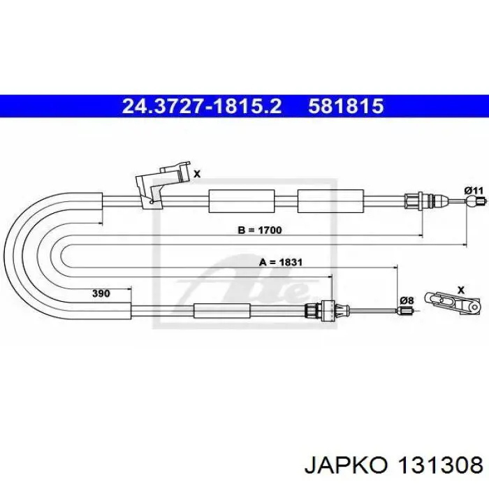 131308 Japko Трос ручника задній лівий