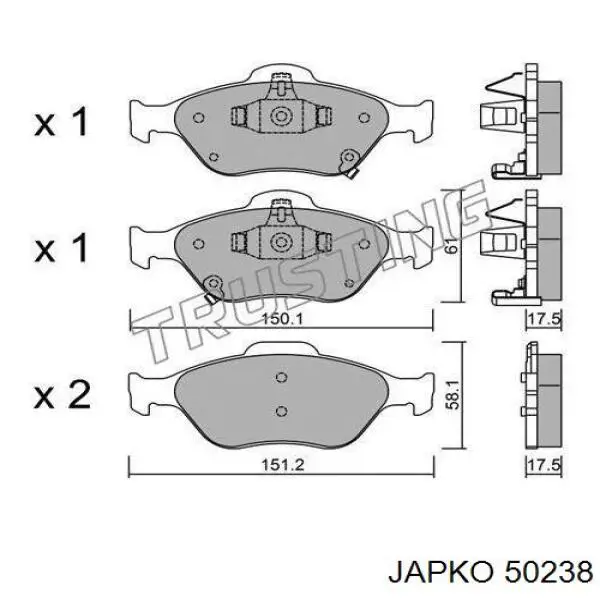 Колодки гальмівні передні, дискові 50238 Japko