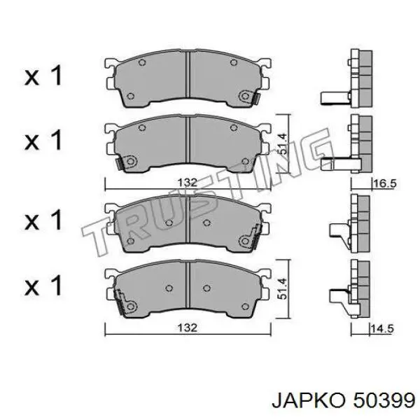 50399 Japko колодки гальмівні передні, дискові