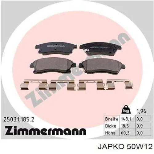 Гальмівні колодки Japko 50W12 ціна, від 22.73 USD