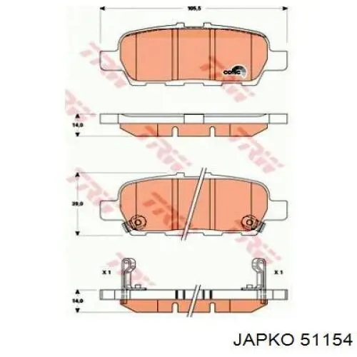 Задні гальмівні колодки Japko 51154 ціна, від 16.60 USD