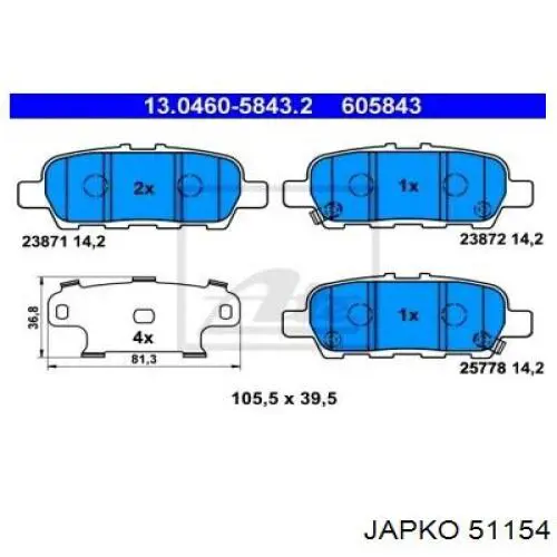 Колодки гальмові задні, дискові 51154 Japko