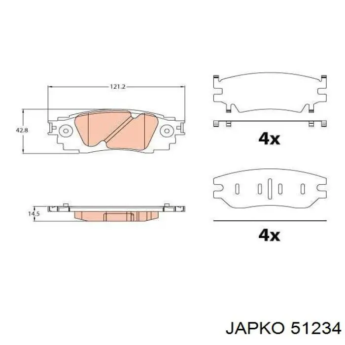 Задні гальмівні колодки Japko 51234 ціна, від 24.58 USD