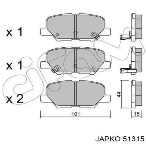 Задні гальмівні колодки Japko 51315 ціна, від 17.06 USD