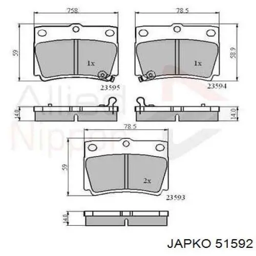 Гальмівні колодки Japko 51592 ціна, від 13.89 USD