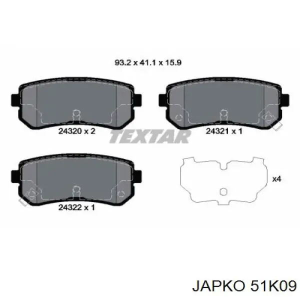 Колодки гальмові задні, дискові 51K09 Japko