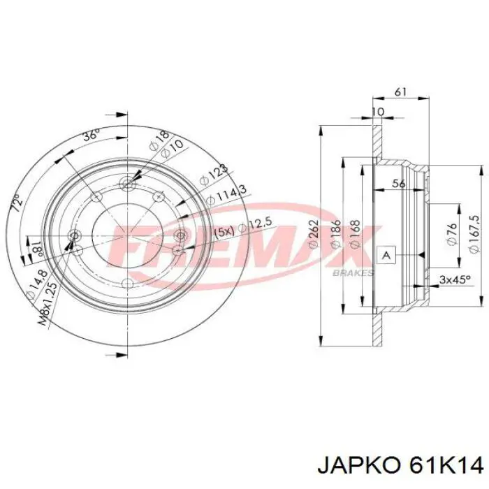 61K14 Japko Диск тормозной передний (Колесный диск 16", Dia.mm.: 300)