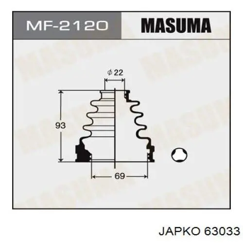 Пильник ШРУСа зовнішній, передній піввісі 63033 Japko