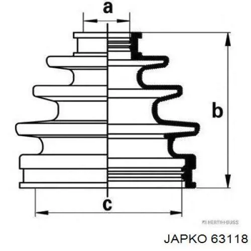 Пильник ШРУСа зовнішній, передній піввісі 63118 Japko