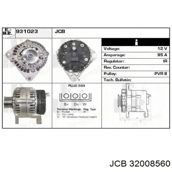 Генератор 32008560 JCB