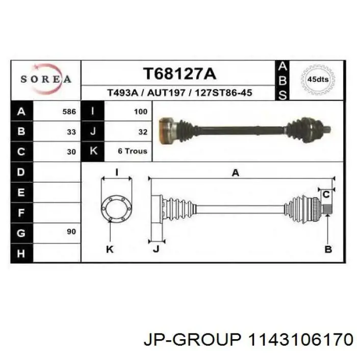 Привід передній лівий JP Group 1143106170 ціна, від 73.02 USD